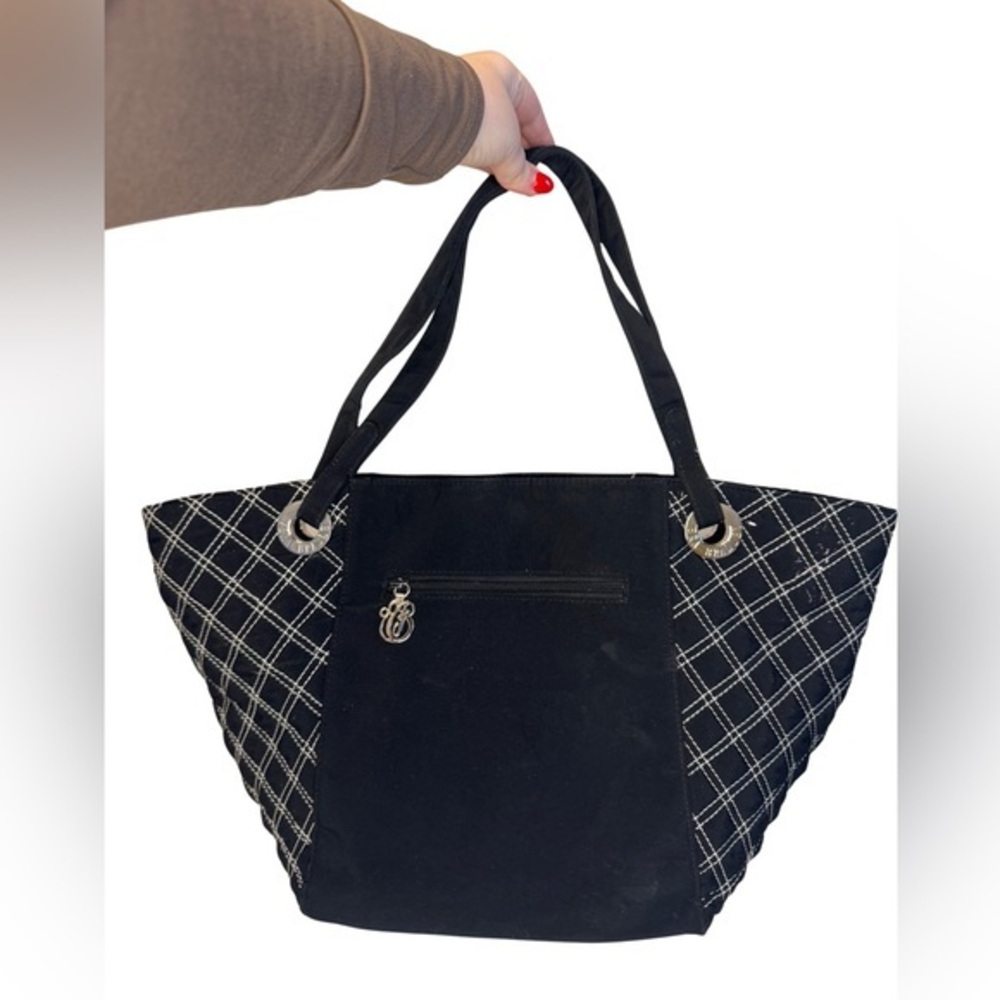 Vera Bradley Black Spectator Quilted Accent Microfiber Tote Bag Designer